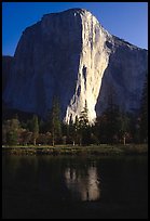 The Nose is the line between light and shadow in the center of El Cap. El Capitan, Yosemite, California (color)