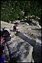 After two traverses, the wide Stoveleg Cracks. El Capitan, Yosemite, California (color)