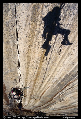Cleaning the second pitch on the West Face. Leaning Tower, Yosemite, California (color)