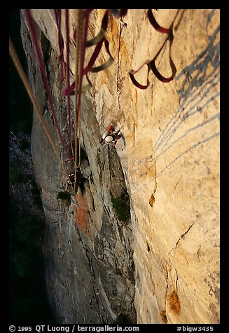 Finishing the second pitch at sunset. Leaning Tower, Yosemite, California