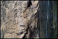 Sunny side: the South Face route (look for the 4 climbers). Washington Column, Yosemite, California (color)