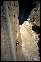 Ascending a fixed rope on  Mescalito, El Capitan. Yosemite, California