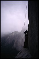 During a stormy day on an attempt  on  Mescalito, El Capitan. Yosemite, California