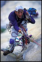 Valerio Folco ascending the rope. El Capitan, Yosemite, California