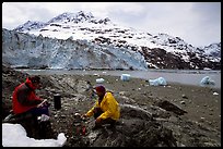 Eating in front of Lamplugh Glacier. Glacier Bay National Park, Alaska ( color)