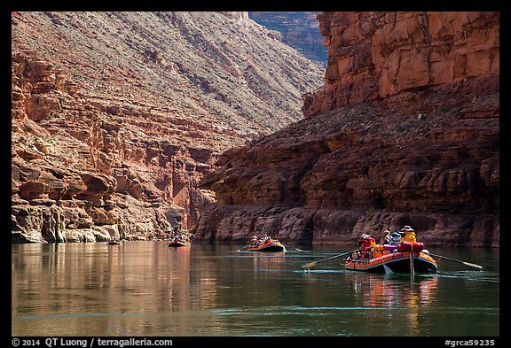 Water-level view of  rafts in Marble Canyon. Grand Canyon National Park, Arizona (color)