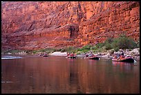 Rafts in tranquil waters below redwall, Marble Canyon. Grand Canyon National Park, Arizona