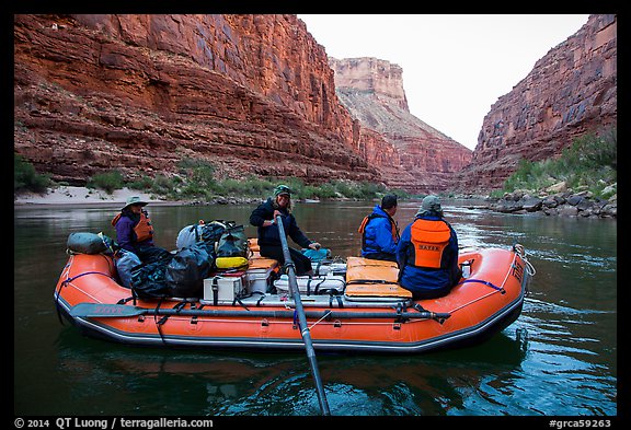 Oar raft in Marble Canyon, early morning. Grand Canyon National Park, Arizona