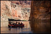 River-level view of raft, shadows, and cliffs, Marble Canyon. Grand Canyon National Park, Arizona