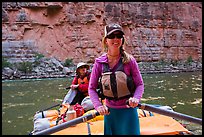 River guide rowing oar raft in narrow canyon. Grand Canyon National Park, Arizona ( color)