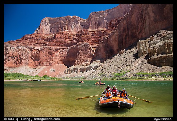 Rafts and Nankoweap cliffs. Grand Canyon National Park, Arizona