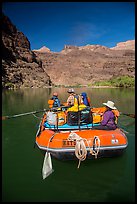 Oar-powered raft on calm stretch of the Colorado River. Grand Canyon National Park, Arizona
