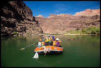 Oar-powered raft on tranquil section of the Colorado River. Grand Canyon National Park, Arizona ( color)