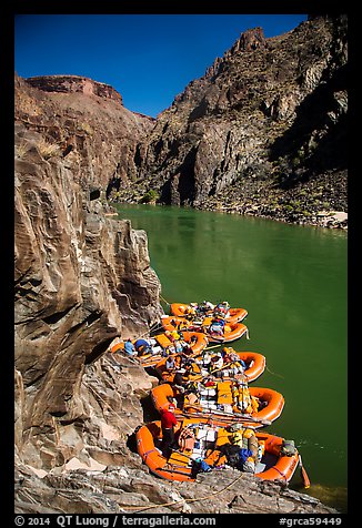 Rafts moored near month of Clear Creek canyon. Grand Canyon National Park, Arizona