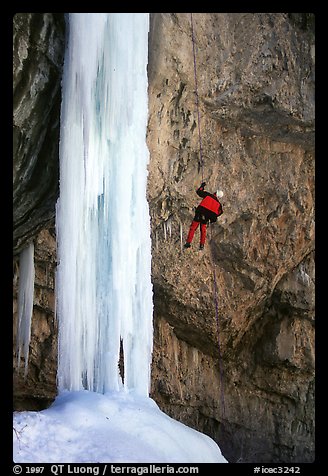 Rappeling from an ice climb in Rifle Canyon, Colorado. USA (color)