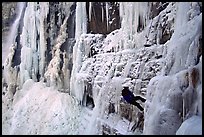 Rappeling from an ice climb in Provo Canyon, Utah. USA