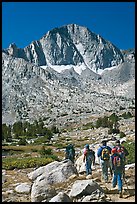 Hikers and Mt Giraud, Dusy Basin. Kings Canyon National Park, California ( color)