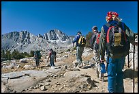 Close view of hikers, Dusy Basin. Kings Canyon National Park, California