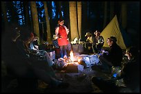 Dinner around night campfire, Le Conte Canyon. Kings Canyon National Park, California ( color)