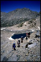 Backpackers near a tarn below Glen Pass, Kings Canyon National Park. California ( color)