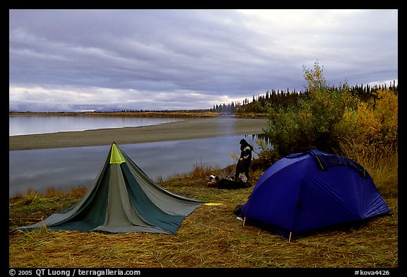 Camp on a bluff overlooking the Kobuk River. Kobuk Valley National Park, Alaska (color)