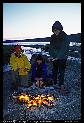 Campfire next to Turquoise Lake. Lake Clark National Park, Alaska