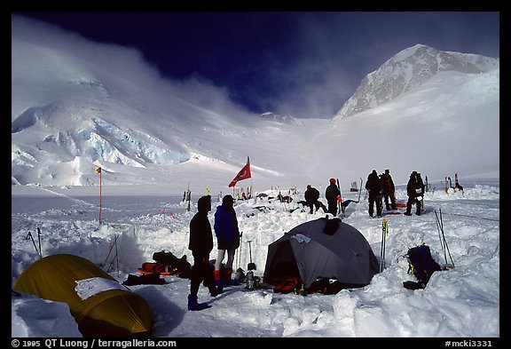 Above the 11000 camp, the route becomes steeper, making sleding or sking unpractical. Denali, Alaska
