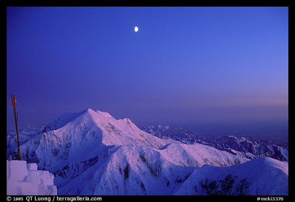 Midnight sunset over Mt Foraker from the West Rib. Denali, Alaska
