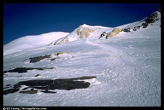 Junction with the West Buttress route (see the numerous crampon marks) on the summit plateau. Denali, Alaska