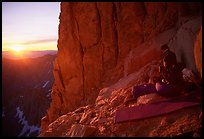 Mountaineers on a bivy on Mt Whitney at sunrise. California ( color)