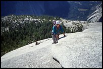 Rock climbers on the Snake Dike route, Half-Dome. Yosemite National Park, California ( color)