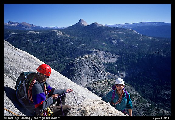 Climbing the Snake Dike route, Half-Dome. Yosemite National Park, California