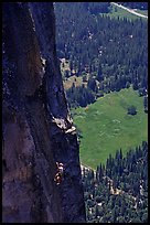 Climber of the Yosemite Falls wall. Yosemite National Park, California