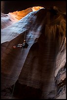 Free rappel inside huge chamber, Pine Creek Canyon. Zion National Park, Utah ( color)