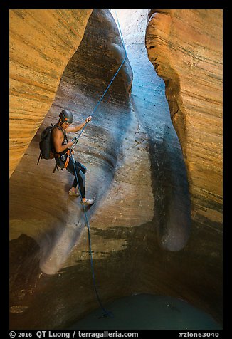 First rappel into Keyhole Canyon. Zion National Park (color)