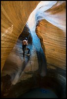 Canyoneer rappels into Keyhole Canyon. Zion National Park, Utah ( color)