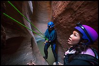Women canyoneering in Keyhole Canyon. Zion National Park, Utah ( color)