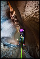 Rappeling into the depths of Keyhole Canyon. Zion National Park, Utah ( color)
