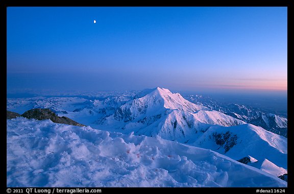 Mt Foraker seen from Mt McKingley at twilight. Denali National Park, Alaska, USA.