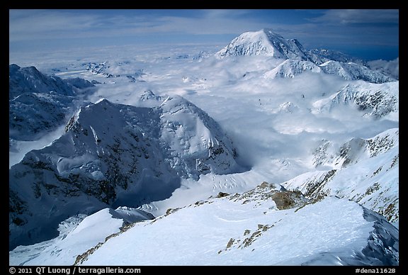 Mt Foraker and Kahilna Peaks seen from the West Rib of Mt McKinley. Denali National Park (color)