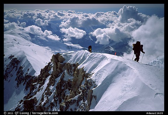 Mountaineers climb West Buttress of Mt McKinley. Denali National Park, Alaska, USA.