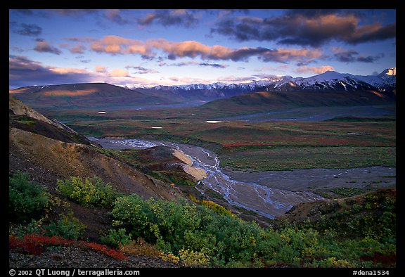Tundra, braided rivers, Alaska Range in the evening from Polychrome Pass. Denali National Park (color)