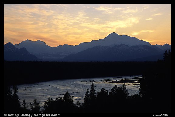 Mt Mc Kinley and Chulitna River at sunset from Denali State Park. Denali  National Park