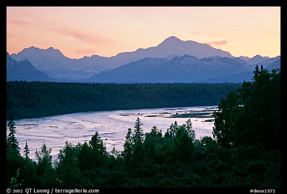 Mt Mc Kinley and Chulitna River at sunset from Denali State Park. Denali  National Park