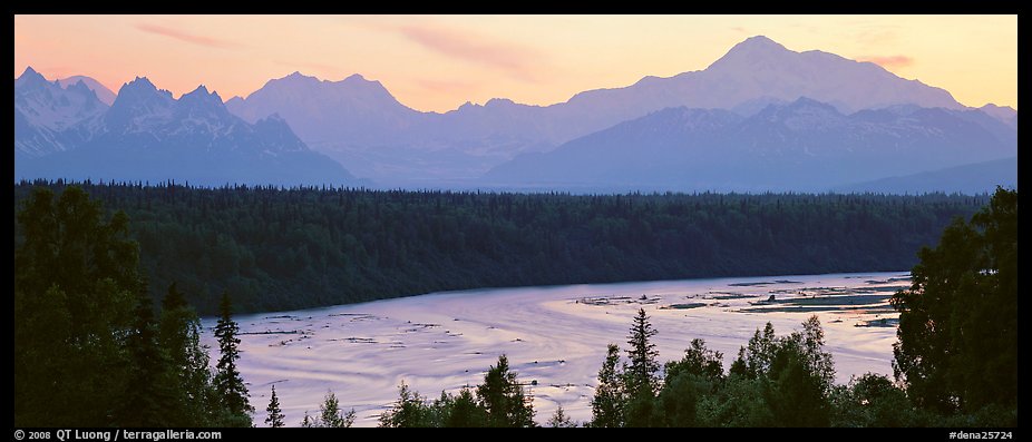 Wide river and Alaska range at sunset. Denali National Park (color)