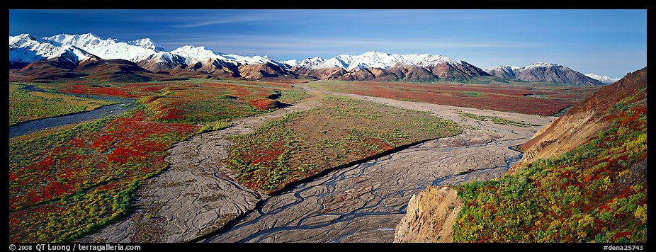 Alaskan scenery with wide braided rivers and mountains. Denali National Park (color)