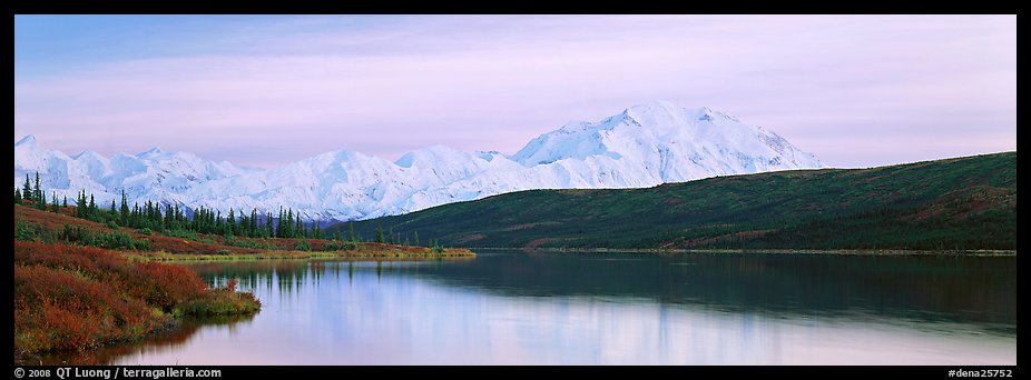 Pastel landscape with Mount McKinley reflected in lake. Denali National Park (color)