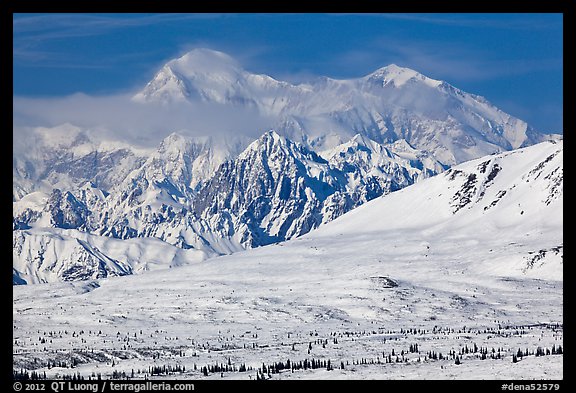 Mt McKinley South and North peaks in winter. Denali National Park (color)