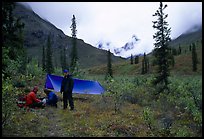 Backpackers camp in Arrigetch Valley. Gates of the Arctic National Park, Alaska