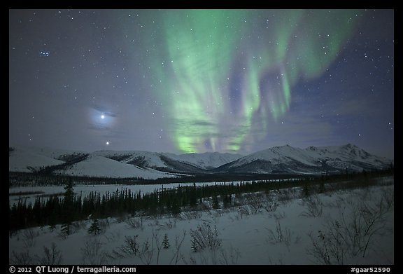 Venus, Jupiter, and Aurora. Gates of the Arctic National Park, Alaska, USA.